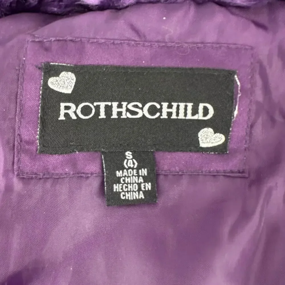 Rothschild Winter Coat Girls Purple Faux Fur Hooded Peplum Puffer Ruffle Size S